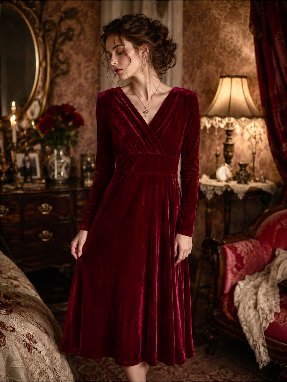 Hopeless Romantic NWT Red Velvet Wrap Midi Dress Size M